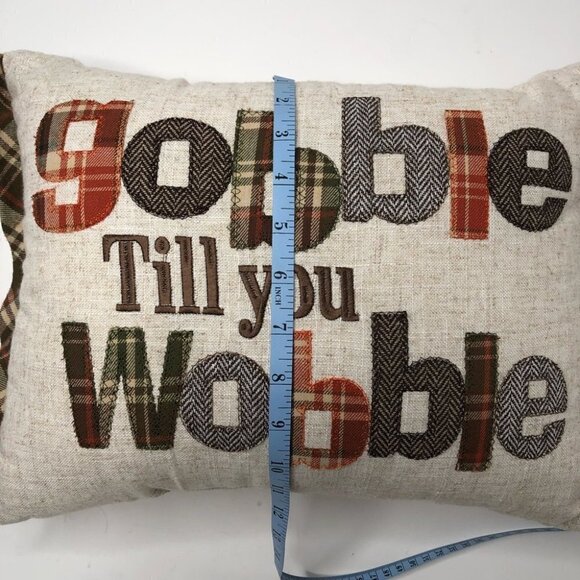 THANKSGIVING Fall Turkey Country Harvest Tweed Brown Cream Orange Plaid Pillow - Picture 13 of 15